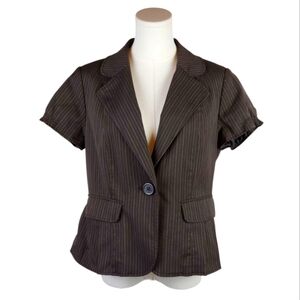 Hillard & Hanson Pinstripe Short Sleeve Peplum Blazer Jacket Size L